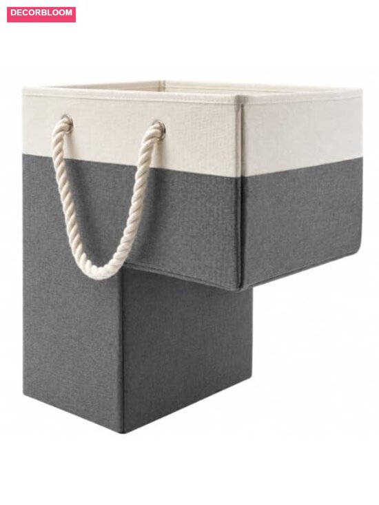 Other - L-Shaped Foldable Stair Basket Organizer Cotton Rope Handles Storage for Wooden